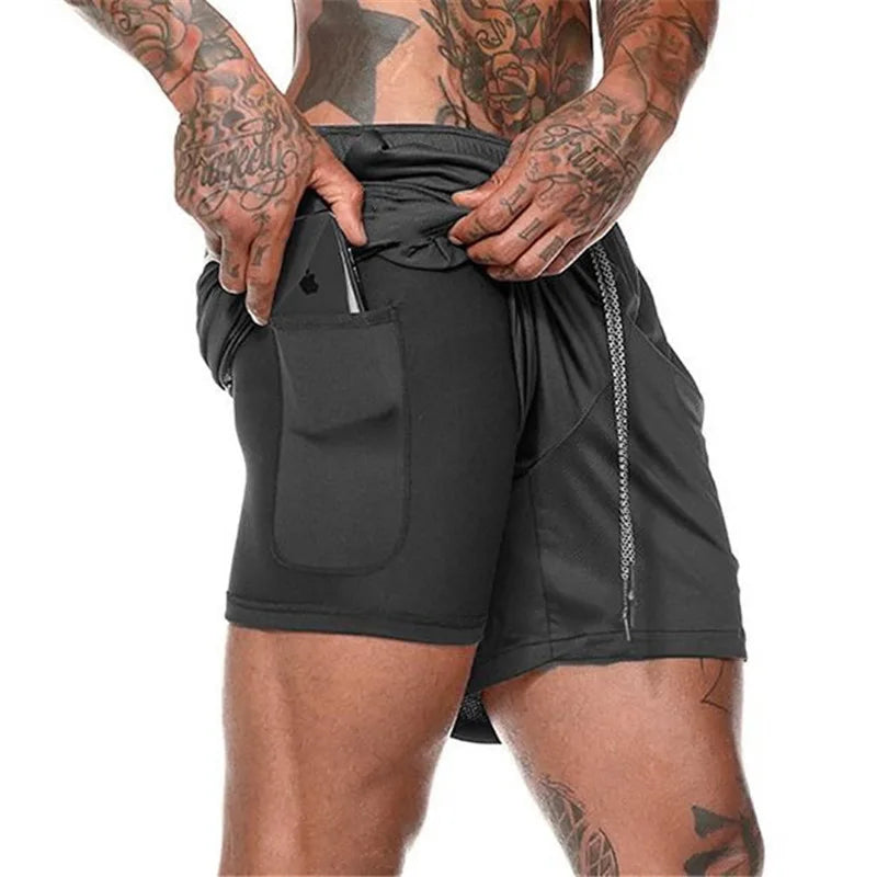 Short de sport pour homme, respirant, à double épaisseur 2 en 1, séchage rapide, pour la gym, le jogging, l'entraînement, coupe ajustée